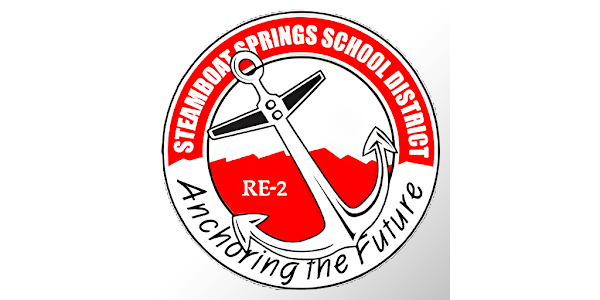 Red logo with anchor that reads "Steamboat Springs School District, Anchoring the Future"