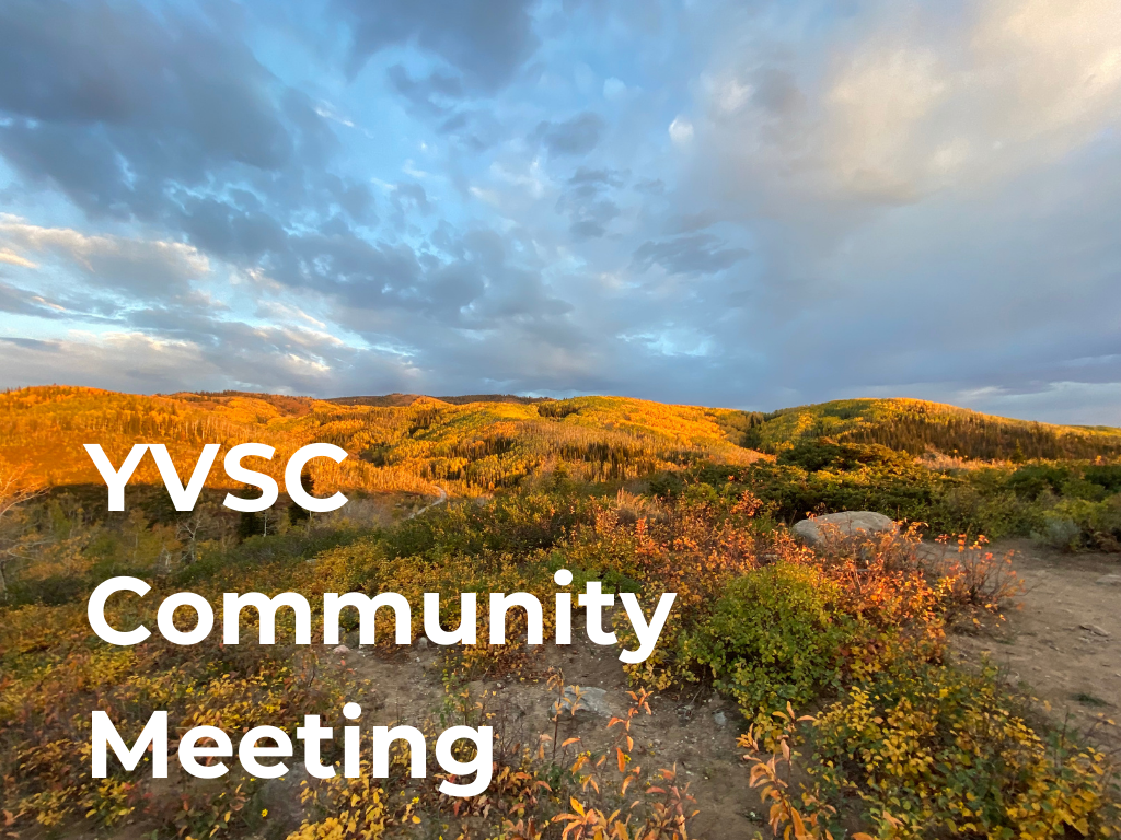 Image of fall landscape with caption "YVSC Community Meeting"